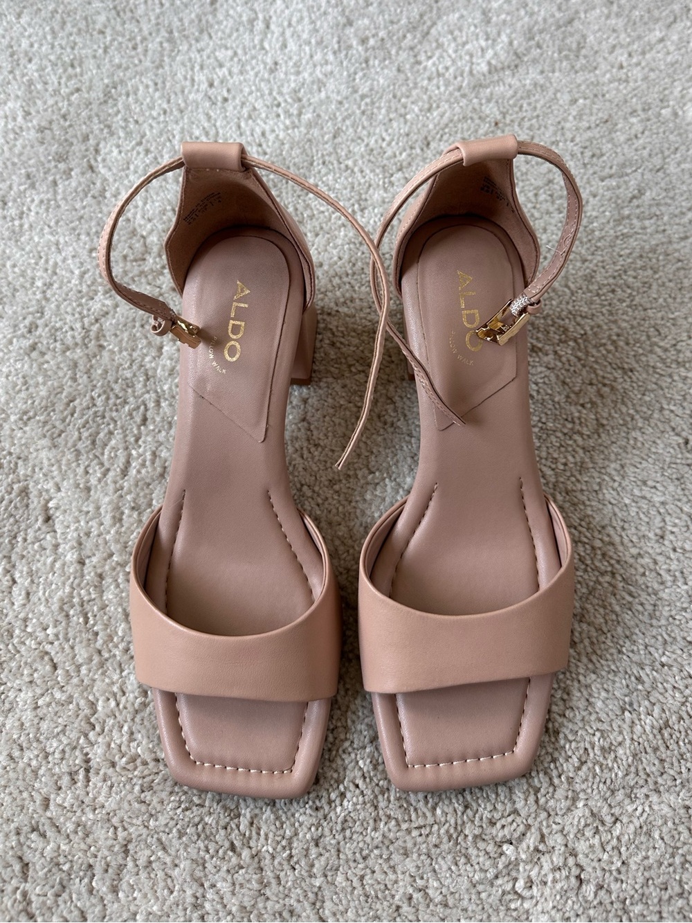 Aldo Nude Blush Ankle-Strap Square-Toe Block Heel Sandals